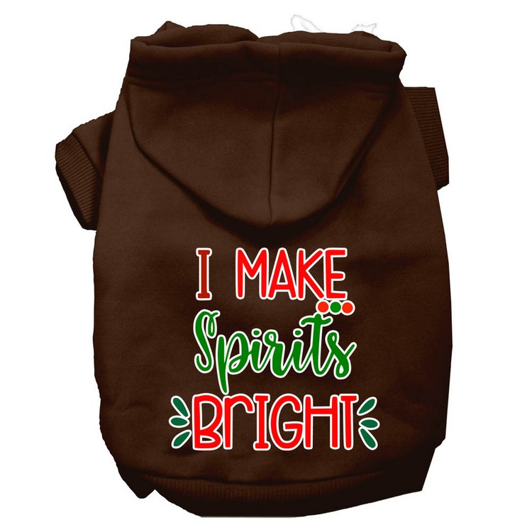 I Make Spirits Bright Screen Print Dog Hoodie Brown XS